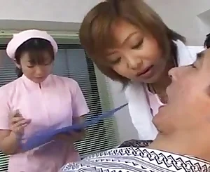 Chinese dentist and nurse drooling on patient