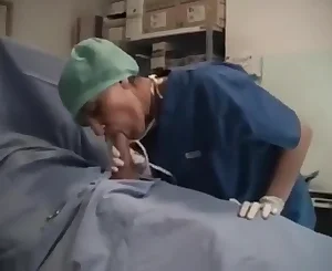 Nurse spandex glove blow-job jism